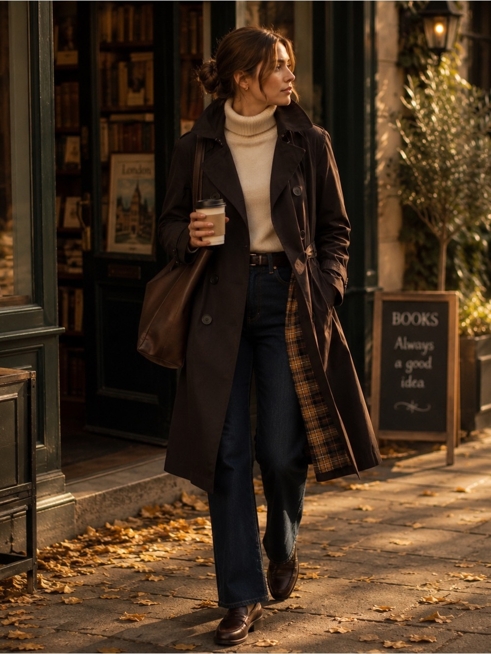 London Fog Espresso Brown Belted Trench Coat Plaid Lined Double Breasted Large